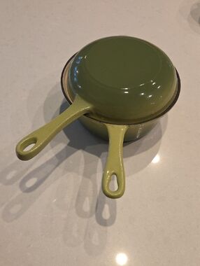 Cost Plus World Market Olive Green Enamel Cast Iron Skillet And Pan